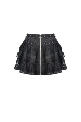 Dark In Love Women Black Vintage Drawstring Decor Skirt Gothic Grunge Lace Skirt
