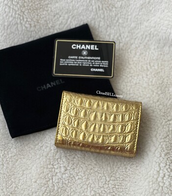 Auth Chanel Metallic Gold Croc Embossed Trifold Compact Wallet | eBay
