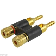 NEW Premium gold Dual 2 banana plug post jack speaker wire cable audio connector