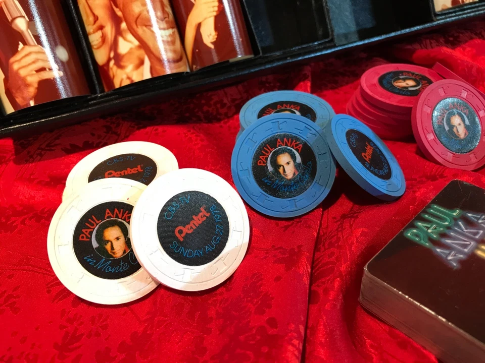 RARO Completo JUEGO PROMOCIONAL PAUL ANKA MONTE CARLO CBS-TV 1978 Casino Poker Fichas Foto 3 de 4