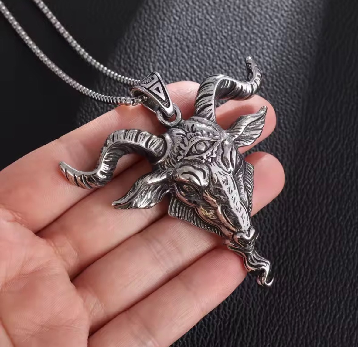 Gothic Baphomet Goat Head Pendant 316L Stainless Steel Ram Skull Necklace Punk