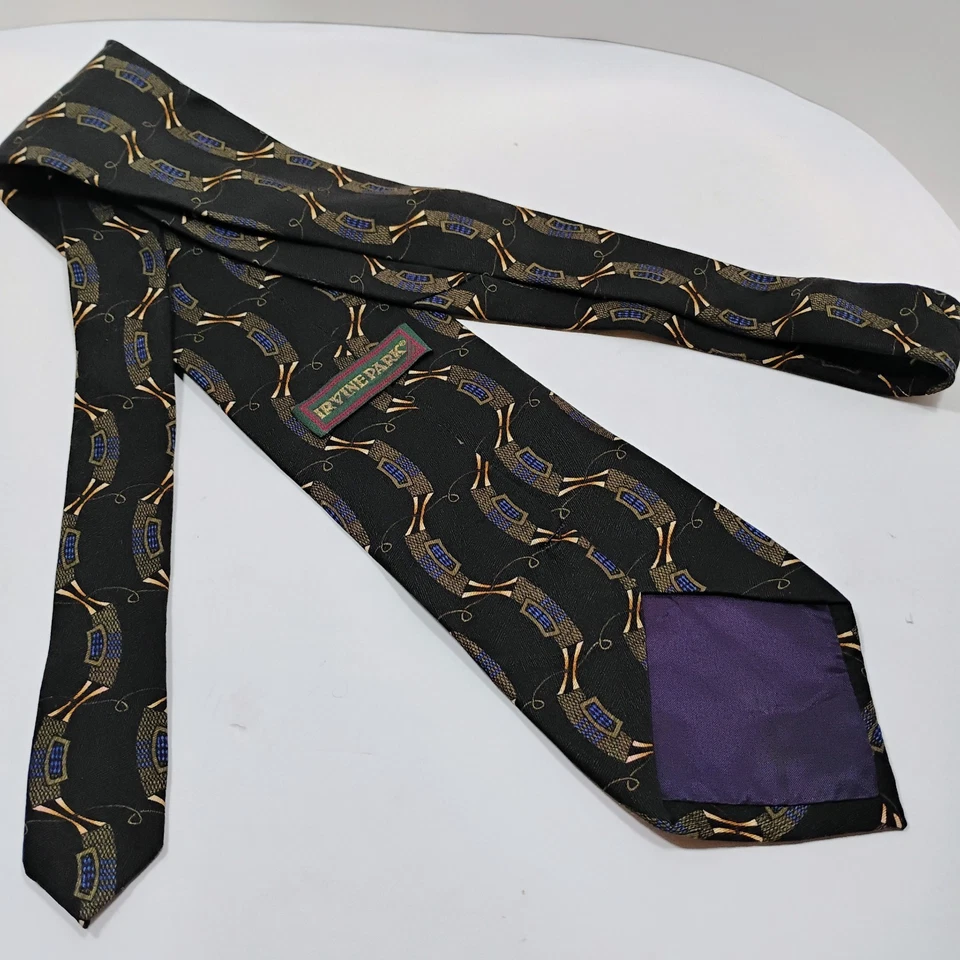 Irvine Park Men's Neck Tie Black Blue Geometric 100% Silk Handmade Korea - Image 3 of 4