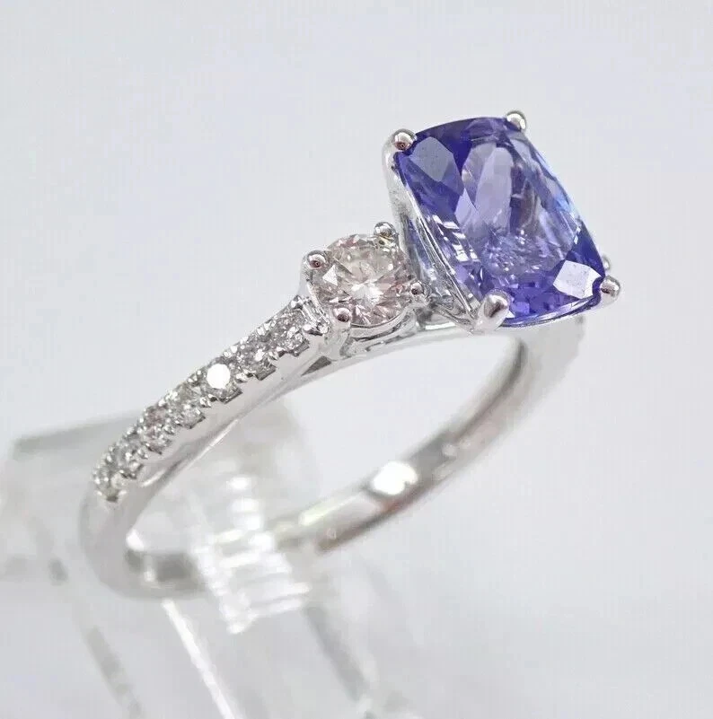 2.01 Ct Cushion Natural Tanzanite Solitaire Wedding Ring 14K White Gold Solid - Image 4 of 4