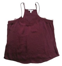 Nine West Sz L Lace Trim Vneck Cami Adjustable Strap Satin Office Siren Wine Red