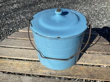 Antique Blue Enamelware Lunch Pail with lid and handle; Germany