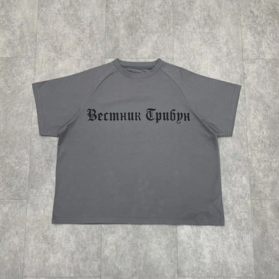 YZY TS-02 T-shirt Dark Grey/Black/White Men's Cotton Short Sleeve Tees