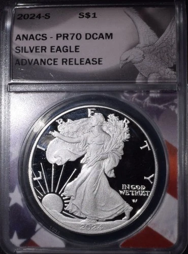 2024 S American Silver Eagle Advance Release ANACS PR70 DCAM