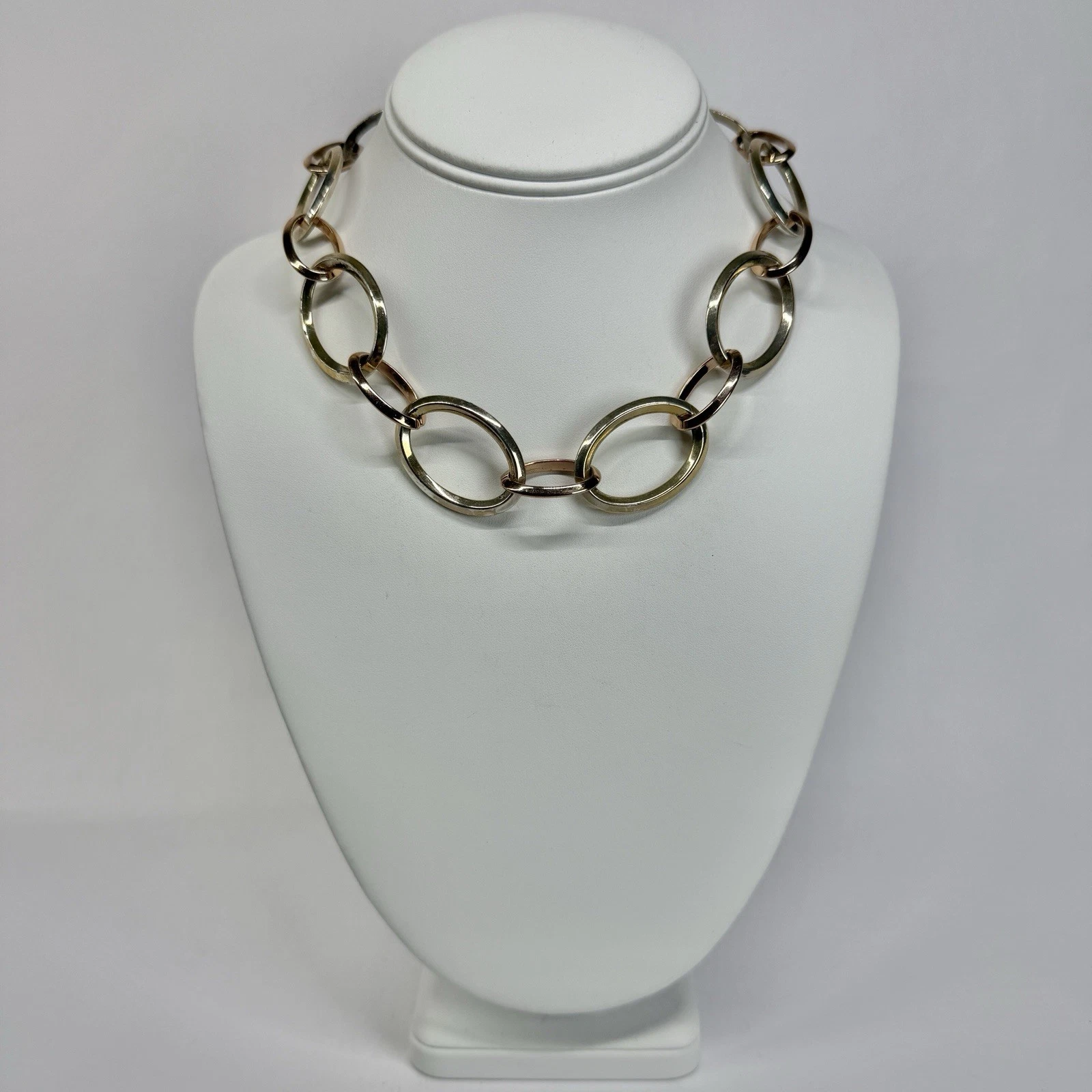 RALPH LAUREN Circle Link Silver Tone Vintage Necklace Jewelry N586