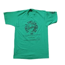 Vintage Jungle Jims Triathlon T Shirt Mens M Green Graphic Short Sleeve 80s USA