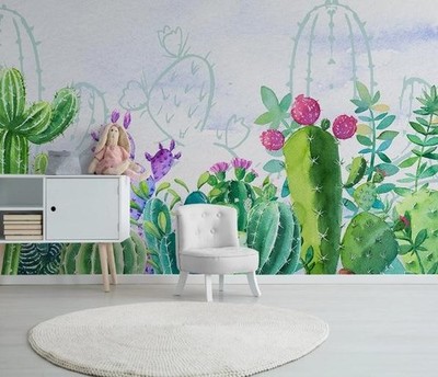 3D Cactus Watercolor Wall Murals Wallpaper Murals Wall Sticker