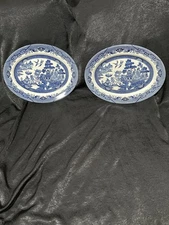2 Blue Willow Blue & White CHURCHILL 12.1/8" serving plates. MINT Condition.