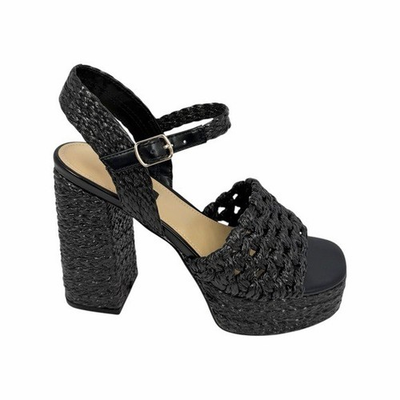#ad Nine West Women#x27;s Vadyn Woven Platform Block Heel Sandals Black Size 7.5M $59.99