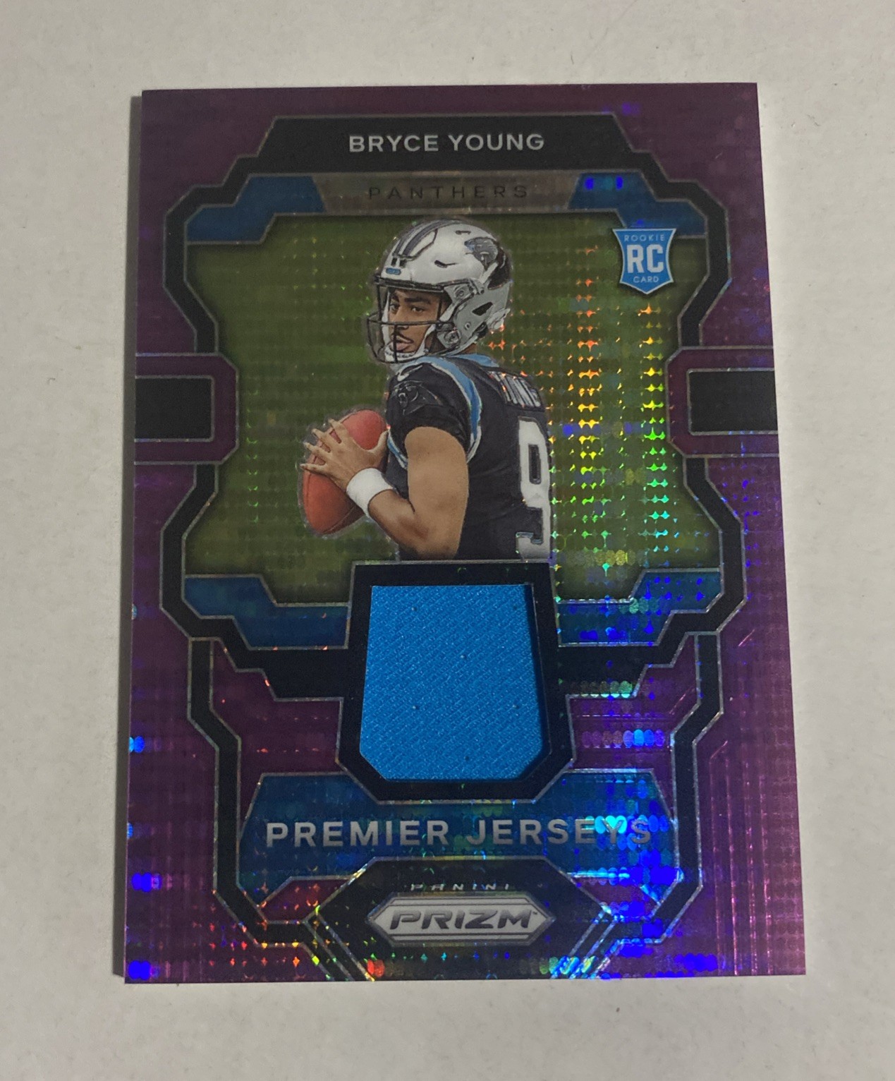 Bryce Young 2023 Panini Prizm Premier Jerseys Purple Pulsar #PJ-BY Rookie RC