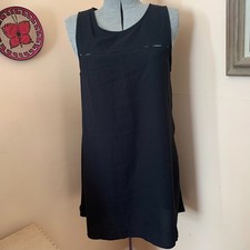 Black Sleeveless Shift Dress Cut Out Chest Pockets Size M