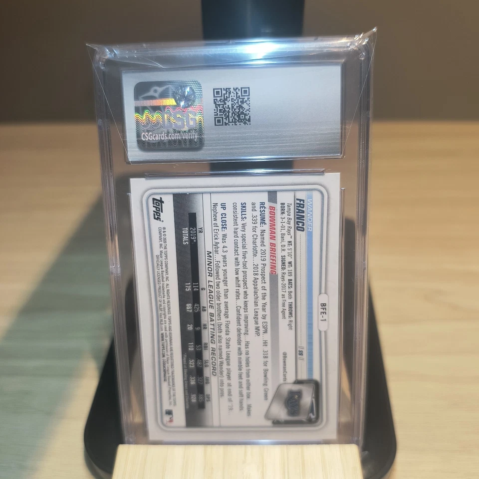 CSG 9.5 WANDER FRANCO 2020 Bowman 1st Edition Tampa Bay Rays Rookie RC MINT+ - Image 2 of 2