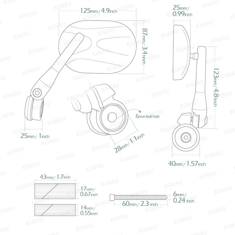 Espejos retrovisores de extremo de barra STARK ovalados negros se adapta a barra hueca de 7/8" ID 14-20mm se adapta a Honda Foto 2 de 4