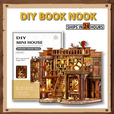 Dreamy Library Diy Book Nook Kit for Adults Handmade DIY With LED Lighting US