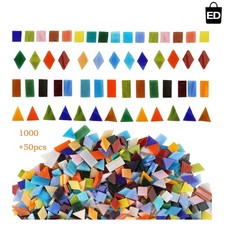 1050 Pieces Mixed Shapes Glass Mosaic Tiles for Crafts, Colorful Stained Glass P