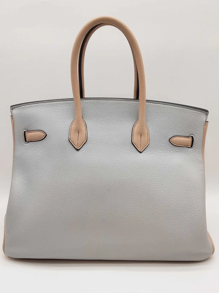 Hermes Custom Birkin 35 Blue Beige Clemence Palladium Handbag Do0825srxzde - Image 4 of 4
