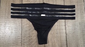 Victoria Secrets Black Front Clasp Bra 38 D & Thong Med Set Brand New with Tags