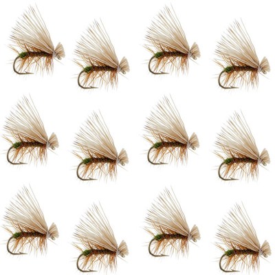 Olive Elk Hair Caddis Classic Trout Dry Fly - Set of 12 Flies Size 16