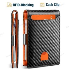 Men's Slim Bifold Carbon Fiber Wallet, RFID Blocking, Money Clip, Men Gift New