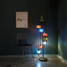 Turkish Floor Lamp, 7 Globe Moroccan Lighting, Mosaic Asylove Turkish Lantern,
