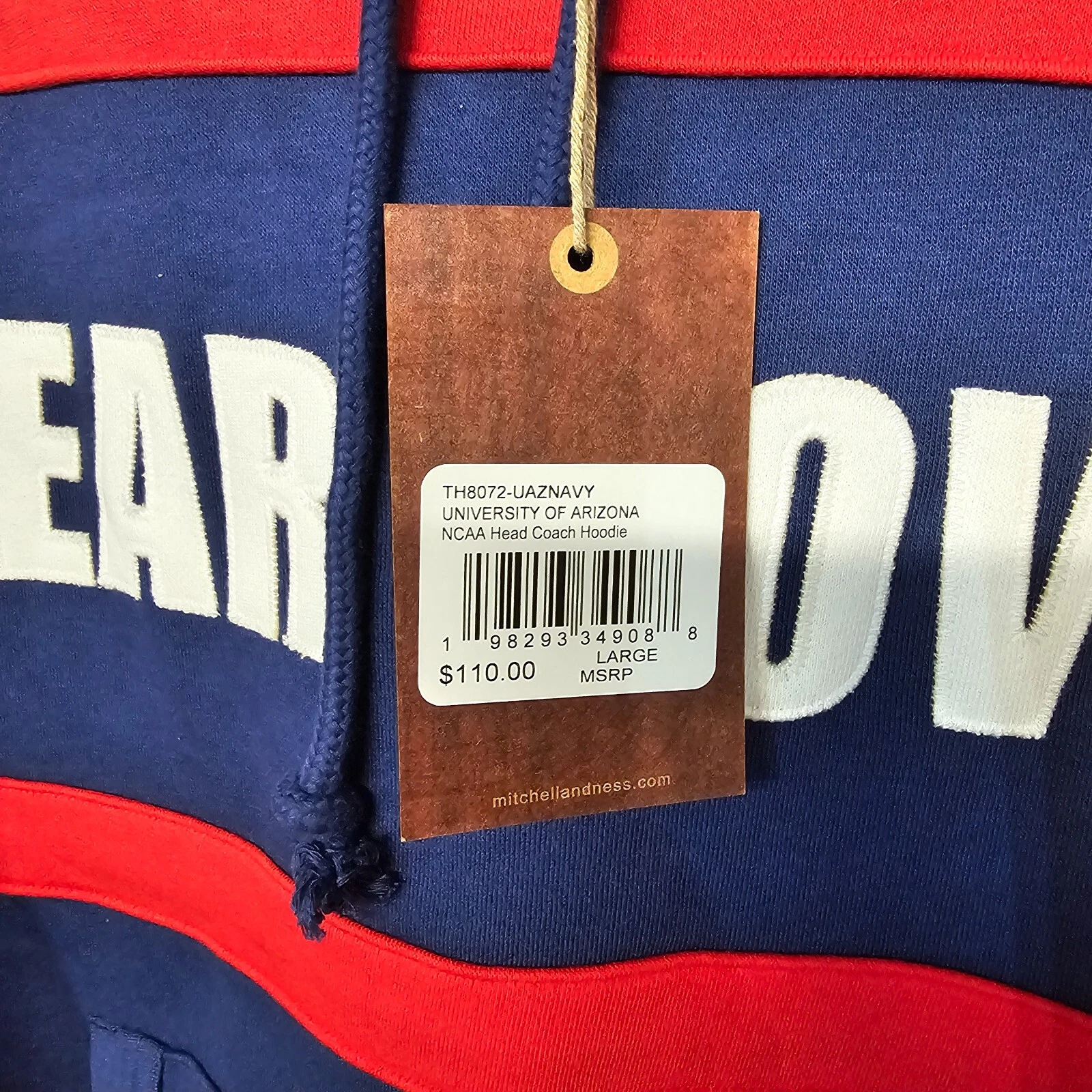 Felpa con cappuccio Mitchell & Ness Arizona Wildcats Bear Down Head Coach nuova con etichette da uomo L $110