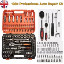 108PCS Tool Kit Socket Hand Set 1/2" & 1/4" Ratchet Spanner Wrench Metric Driver