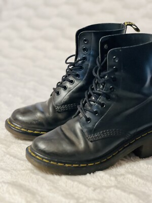 Heeled Dr Martens Clemency Black Leather Boots Sz 6 US Heeled Dr Martens Clemency Black Leather Boots Sz 6 US