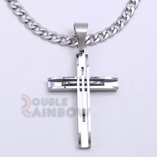 Men's Stainless Steel Silver Cross Pendant 3MM-12MM Cuban Necklace Chain 8P02 