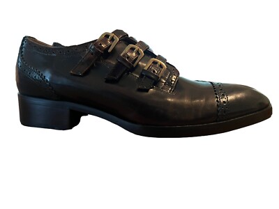 max & Co made in Italy 3 buckle Cap Toe 1  Inch loafers women shoes Brown/Navy