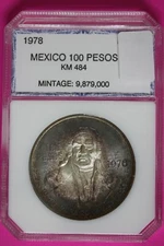 Rainbow Toned 1978 Mexico 100 Pesos BU .720 Fine Silver Rare Old School Slab 277