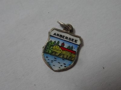 vtg Silver 800 ESJ  ENAMEL ARBERSEE charm Travel Shield  Charm Pendant