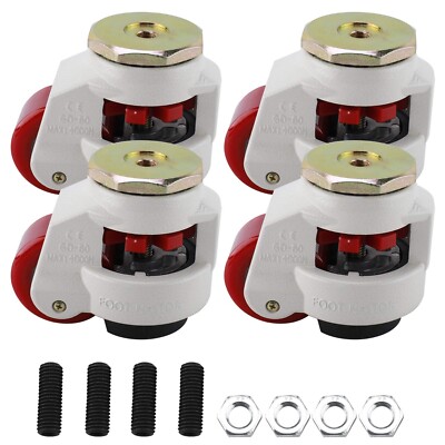 4 Pack Leveling Casters Plate Mounted 1102lbs/Per Iron Poly Wheels NBR Pad 