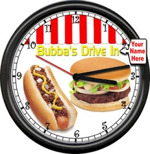 Personalized Chili Dog Hot Hamburger Deli Concession Stand Cafe Sign Wall Clock