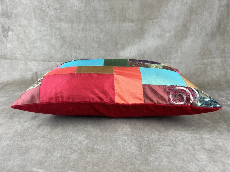 Crate & Barrel "Sabrina" Velvet Patchwork 12"x18" Down Throw Pillow & Cover - Image 4 of 4