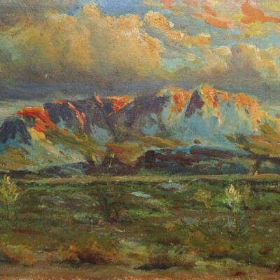 Antique American Southwest Impressionism Oil Painting Mountains A.T. Moran 14x10