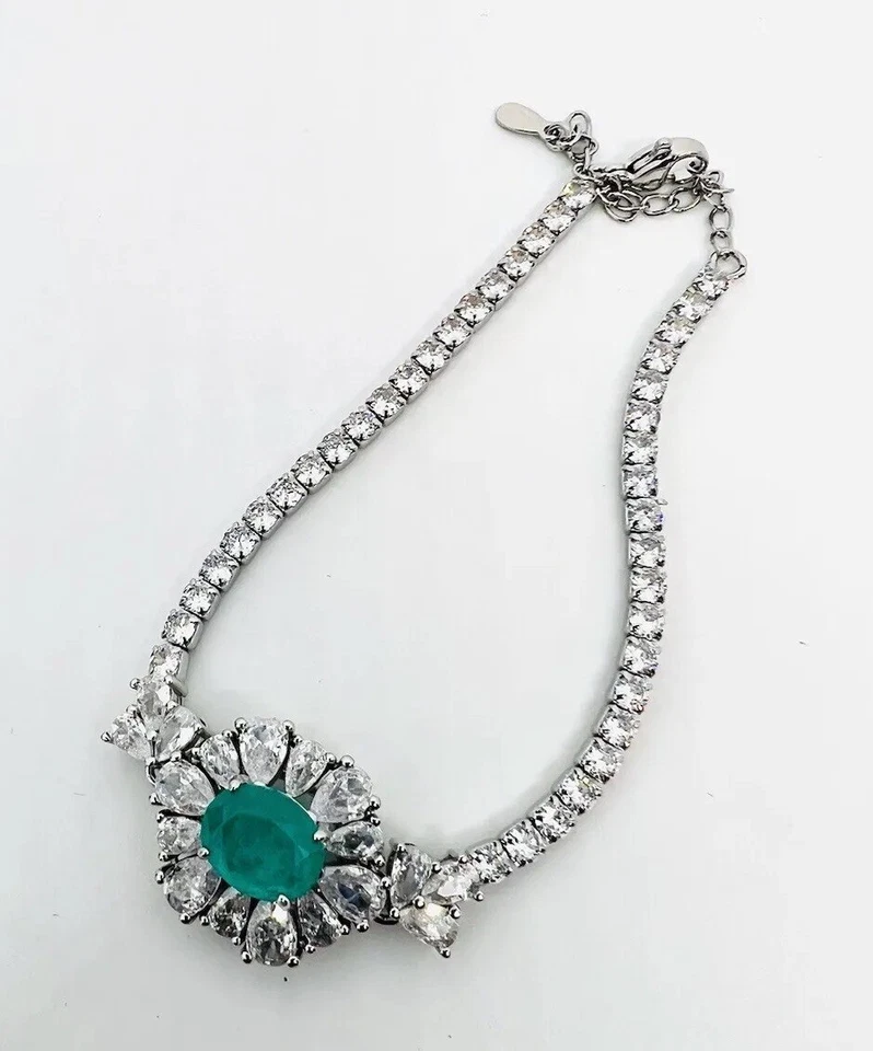 Sparkling “Flawed” Aquamarine Glass & CZ Tennis Link Bracelet New - image 4 of 4