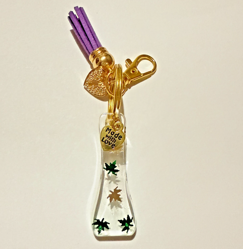 Resin Initial Keychain with Metallic Maple Leaves, includes 2 Charms & a Tassel - Picture 8 of 48
