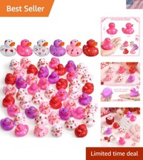 96 Pcs 2 Inch Valentine Rubber Duckies Bulk Valentine's Day Small Heart Rubbe...
