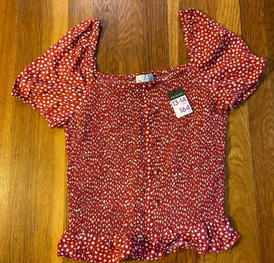 NEW Primark ruffle short sleeve t SHIRT top girl 13 14 red white flower boho NWT