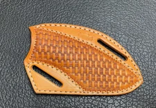 Leather Hand Engraved Pancake Fixed Blade Knife Belt Sheath Folding Tool Case