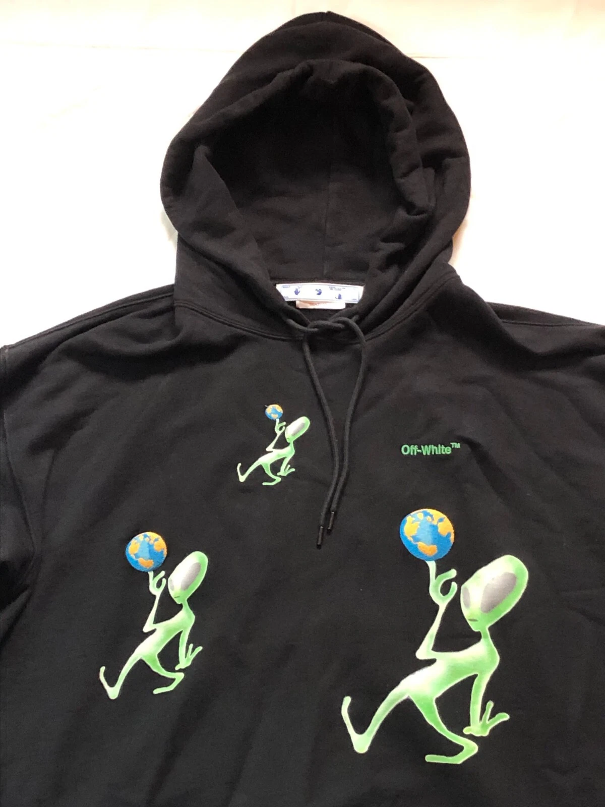 OFF WHITE Felpa con cappuccio e pantaloni della tuta Alien Arrow bianchi sporchi taglia large autentici