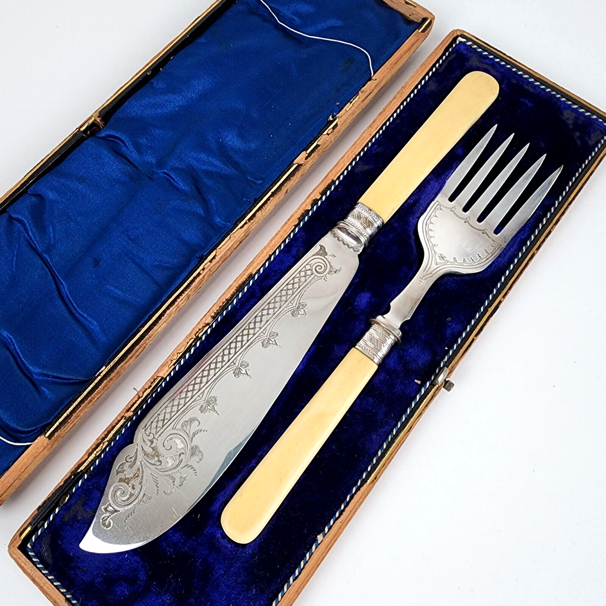 Antique Walker and Hall W & H Silver Bone Handled Knife & Fork
