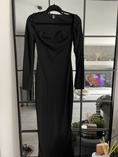Ribbed long maxi dress with flattering shaped neckline NEW sz s/xs