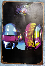 Daft Punk Helmet Graphic Print Metal Wall Sign Plaque, Black/Multicolor
