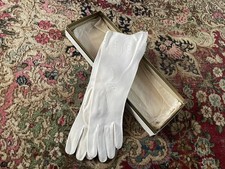Vintage 1950  s White Cotton Gloves Mid Length Long Bridal Prom Fits 7