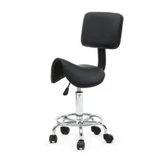 Saddle Heavy-Duty Height Adjustable Salon Chair Rolling Stool w/Back& Foot Rest