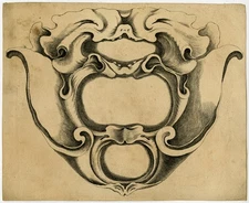 Rare Antique Print-Auricular cartouche in cartilage style-Ornament-Lutma-1653